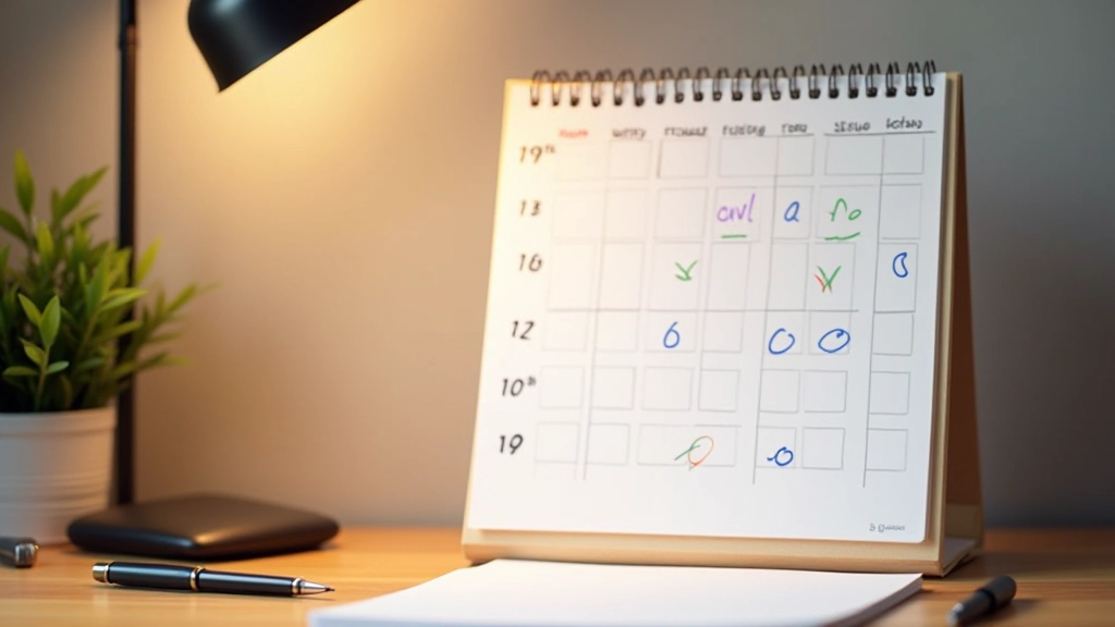 Kalender met markeringen voor dagelijkse uitdagingen en voortgang volgen